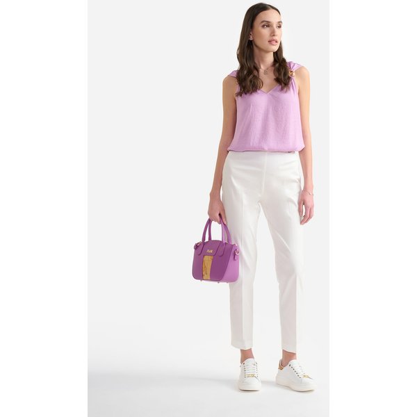 Pantaloni Regular In Gabardina Di Cotone Stretch Gesso-image