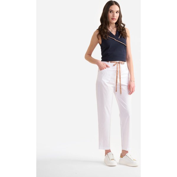 Pantaloni Casual In Popeline Di Cotone Croccante Bianchi-image