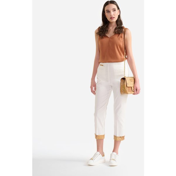 Pantaloni Con Risvolti In Gabardina Di Cotone Stretch Gesso-image