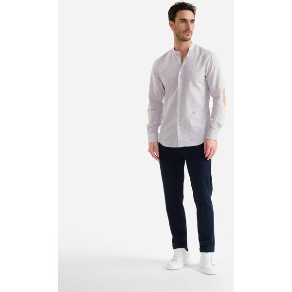 Camicia Coreana In Lino E Cotone A Righine Con Toppe Cacao-image