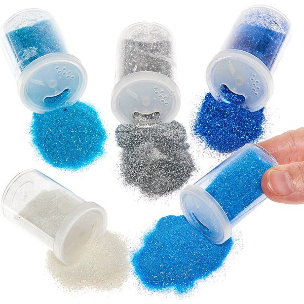 Winter Glitter Shakers (Pack of 5) Craft Embellishments Silver, Dark Blue, Light Blue, Teal & Iridescent