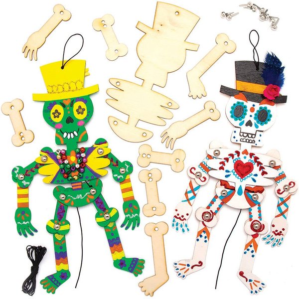 Day of the Dead Wooden Puppet Kits (Pack of 4) Halloween Crafts