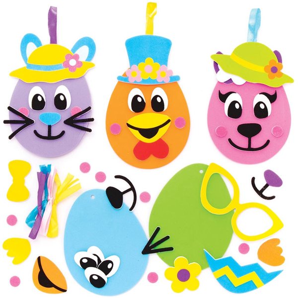 Easter Egg Funny Face Foam Decoration Kits (Pack of 8) Easter Crafts For Kids 6 assorted egg colours - Yellow, Blue, Orange, Pink, Green & Purple