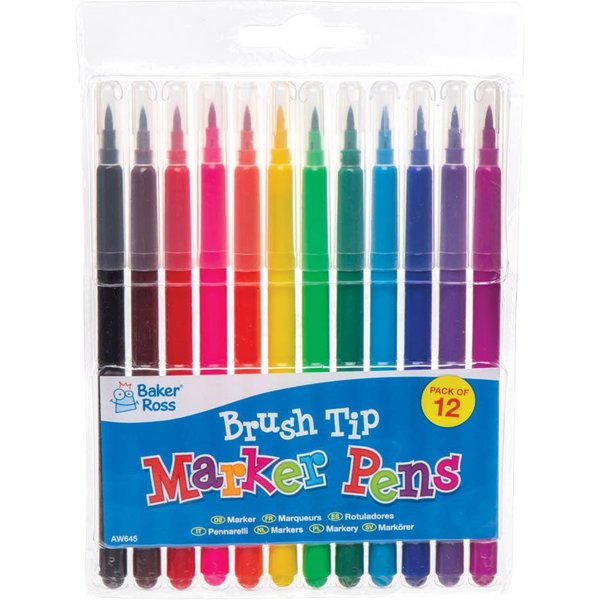 Brush Tip Marker Pens (Per pack) 12 assorted colours