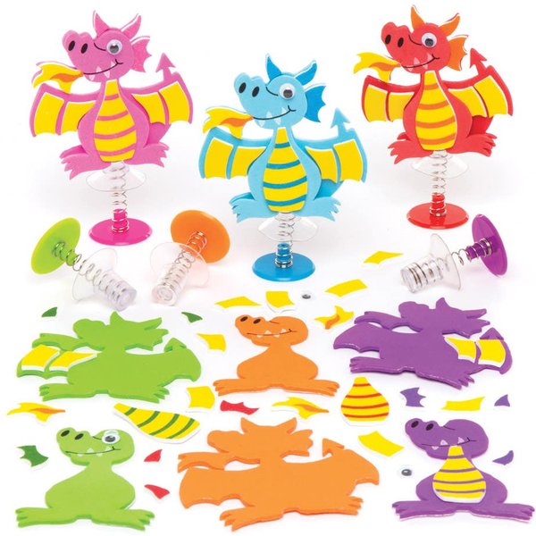 Dragon Pop-up Kits (Pack of 6) Chinese New Year Crafts, 6 Assorted Colours, No Glue Required, Design Your Own