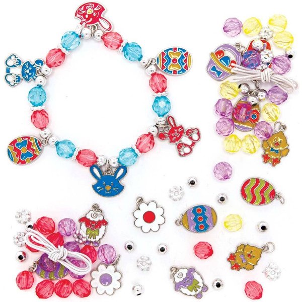 Easter Charm Bracelet Making Kits (Pack of 3) 3 Assorted Colourways, Easter-Themed Charms & Beads Included