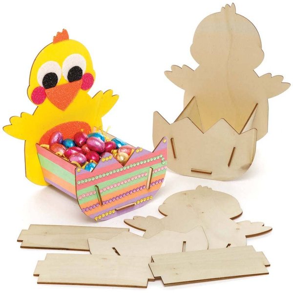 Easter Chick Wooden Basket Kits (Pack of 3) Self-Assemble & Decorate, 20cm x 13cm x 17.5cm, Fill With Treats