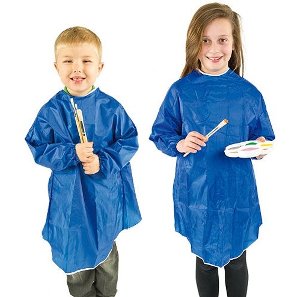 Wipe-Clean Long Sleeved Apron (Each) Hook & Loop Back Fastening, Elastic Sleeves, Art Supplies