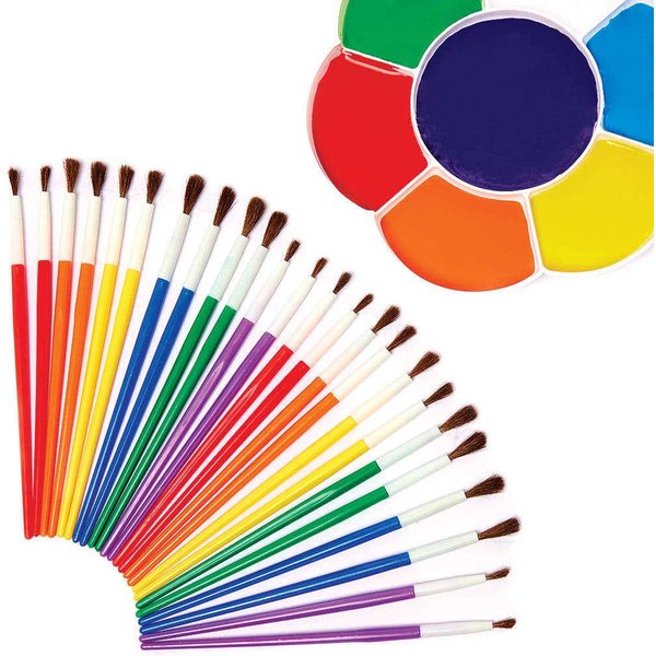 Natural Hair Paint Brushes (Pack of 36) Art Supplies, Art Materials 6 assorted handle colours - Red, Yellow, Blue, Green, Orange & Purple