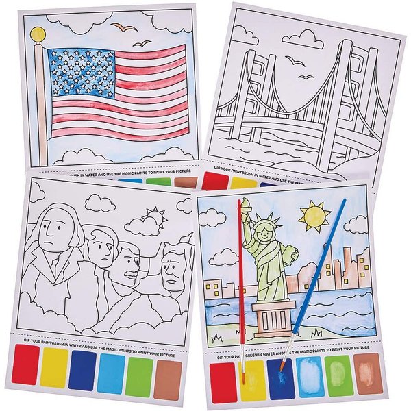 USA Scenery Magic Painting Pictures (Pack of 10) 6 paint colours - Brown, Yellow, Red, Dark Blue, Light Blue & Green