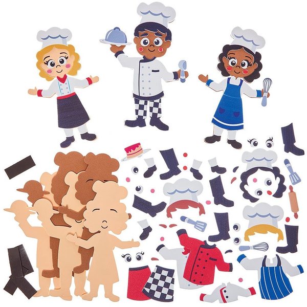 Chef Mix & Match Magnet Kits (Pack of 8) No Glue Required, 8 Assorted Designs, 16cm Tall, Craft Kits
