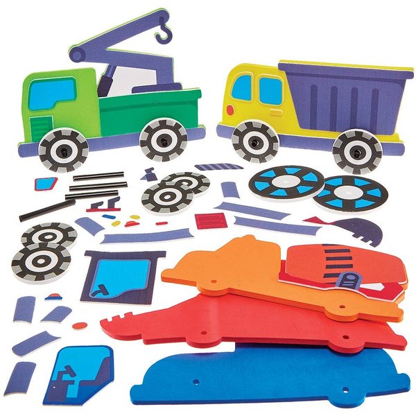 Construction Vehicles Push Along Kits (Pack of 5) 5 Assorted Vehicle Designs, Foam Crafts, No Glue Required