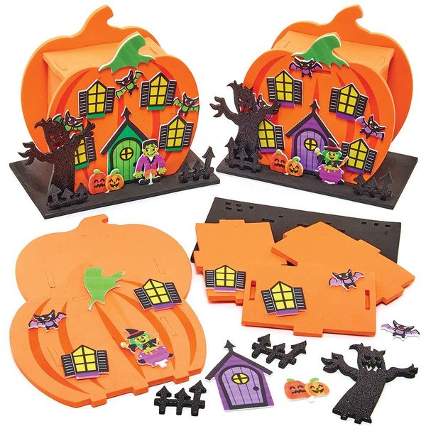 Pumpkin House Kits (Pack of 2) Halloween Foam Crafts, Homemade Decorations