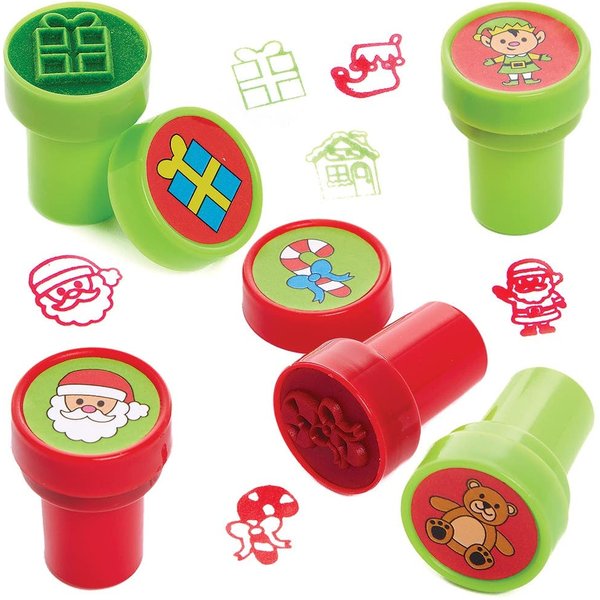 Santa’s Workshop Self-Inking Stampers (Pack of 10) Christmas Craft Supplies 2 assorted ink colours - Red & Green
