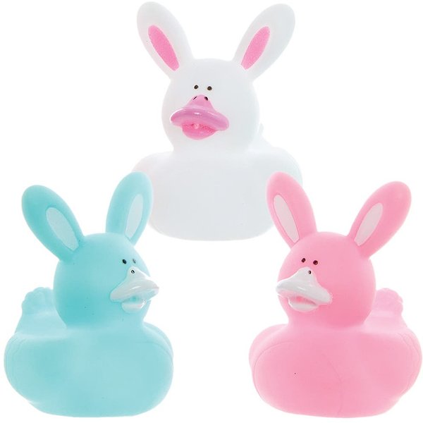 Bunny Rubber Ducks (Pack of 5) Easter Toys 3 assorted colours - Pink, Blue & White