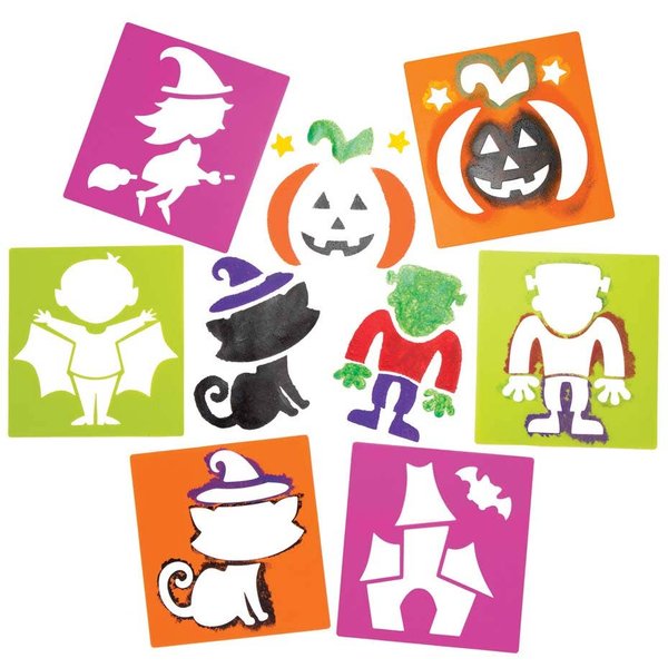 Halloween Stencils (Pack of 6) Halloween Craft Supplies, 6 Assorted Designs, Washable Plastic