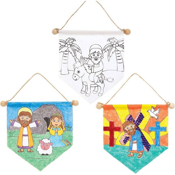 Holy Week Colour-in Fabric Banners (Pack of 3) Easter Crafts For Kids