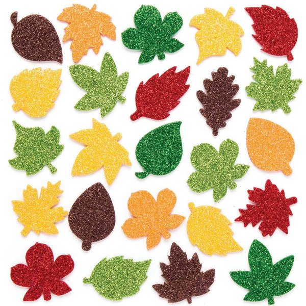 Leaf Glitter Foam Stickers (Pack of 144) Stickers 6 assorted colours - Red, Yellow, Orange, Brown, Green & Dark Green