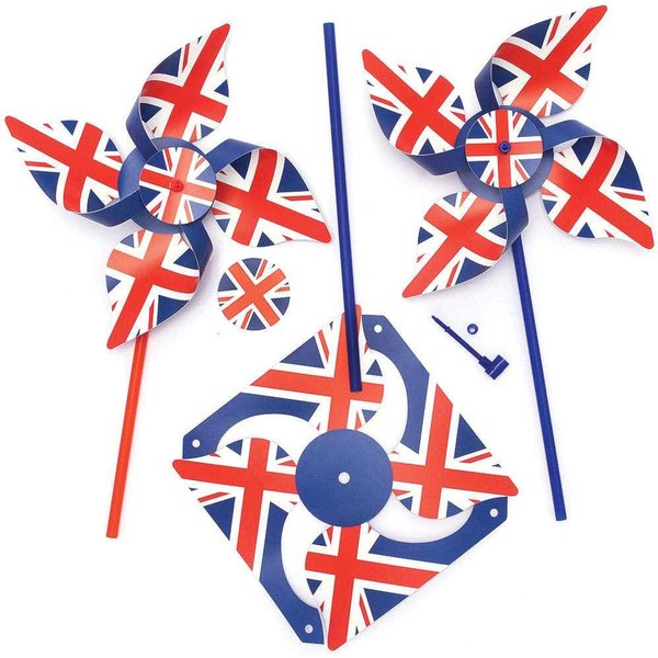 Union Jack Windmill Kits (Pack of 6) Craft Kits For Kids, 1 Design