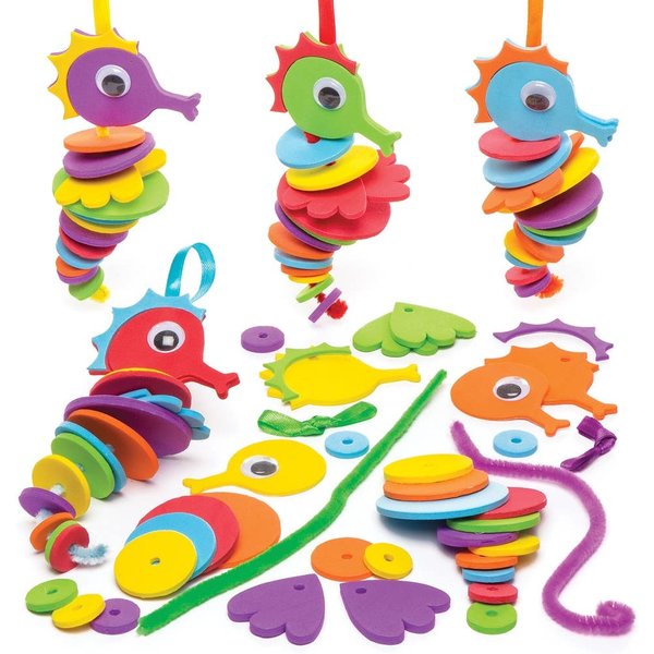 Seahorse Stacking Kits (Pack of 6) Foam Crafts For Kids, 6 Assorted Foam Colours, Mix & Match