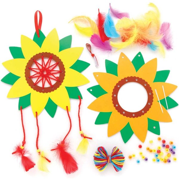 Sunflower Dreamcatcher Kits (Pack of 4) Decoration Craft Kits 4 wool colours - Purple, Red, Blue & Yellow