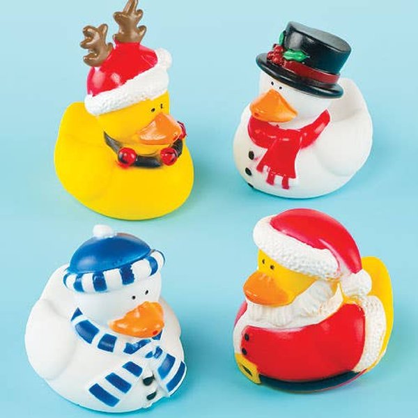 Funky Christmas Ducks (Pack of 4) Christmas Toys, 4 Assorted Designs, Bathtime Friendly