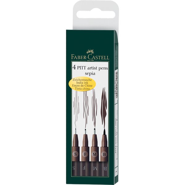 FABER-CASTELL Tuschestift PITT artist pen, sepia, 4er Etui