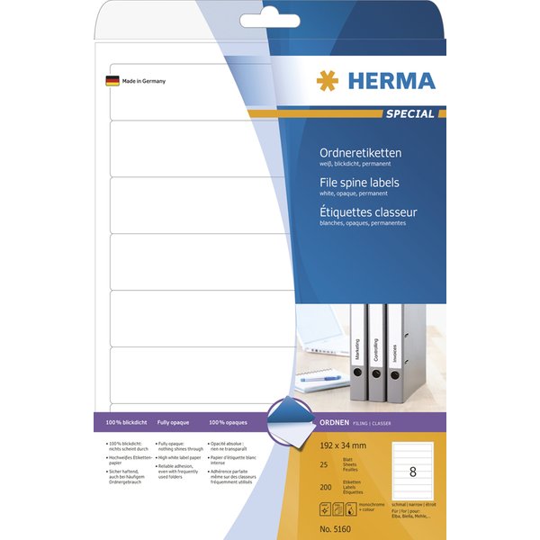 HERMA Ordnerrücken-Etiketten SPECIAL, 192 x 34 mm, weiß
