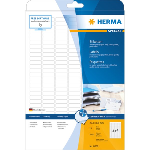 Herma Inkjet-Etiketten Special, 25,4 X 8,5 Mm, Weiß-image
