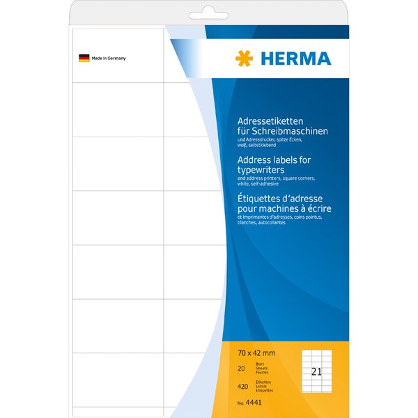 HERMA Adress-Etiketten, 67 x 38 mm, Ecken abgerundet, weiß