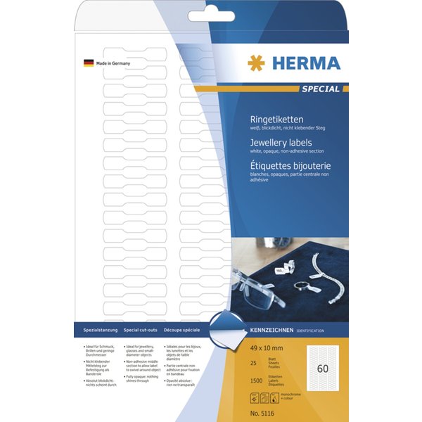 HERMA Ringetiketten SPECIAL, 49 x 10 mm, weiß