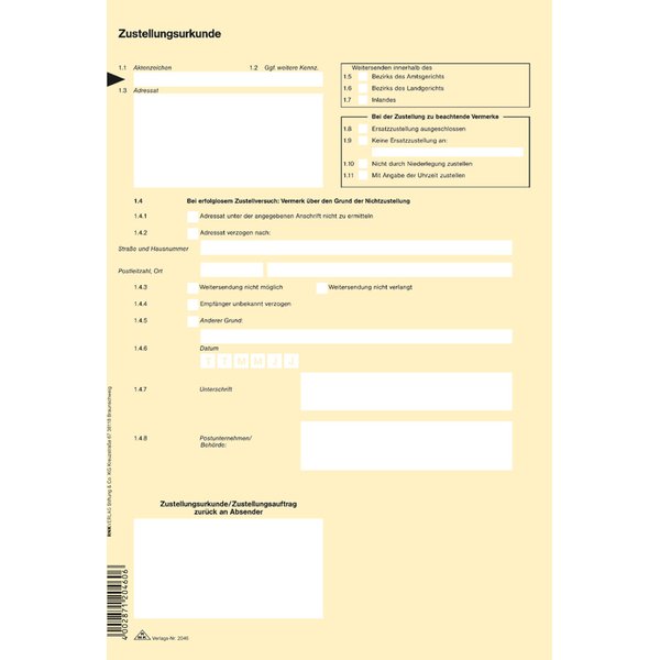 RNK Verlag Vordruck , Zustellungsurkunde, , DIN A4