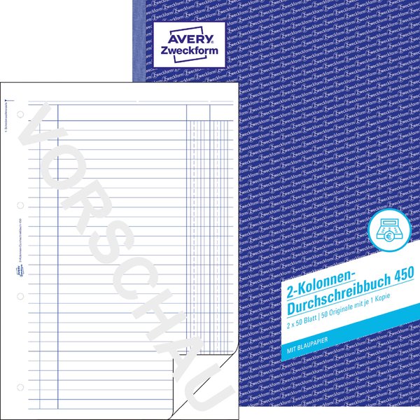 AVERY Zweckform Formularbuch , 2 Kolonnen-Durchschreibbuch,