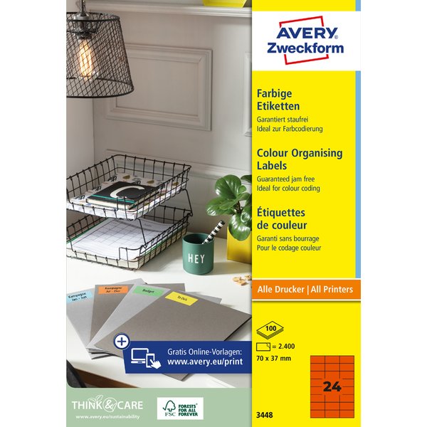 Avery Zweckform Universal-Etiketten, 210 X 297 Mm, Rot-image