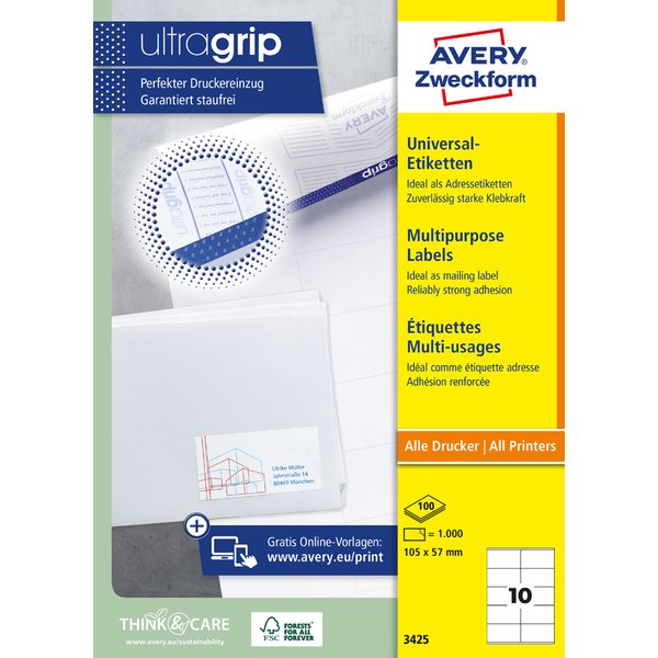 Avery Zweckform Universal-Etiketten, 52,5 X 29,7 Mm, Weiß-image