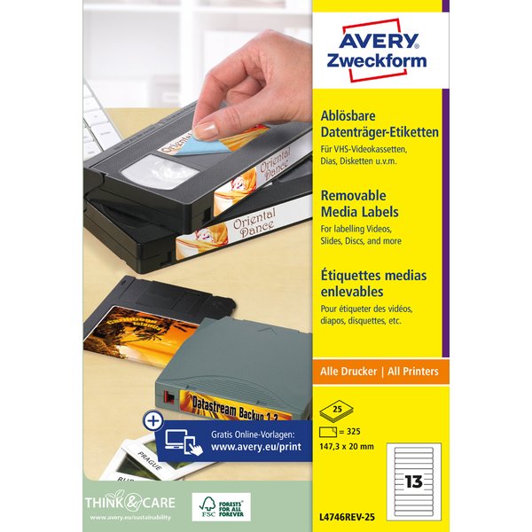 AVERY Zweckform Stick+Lift Etiketten, 78,7 x 46,6 mm, weiß