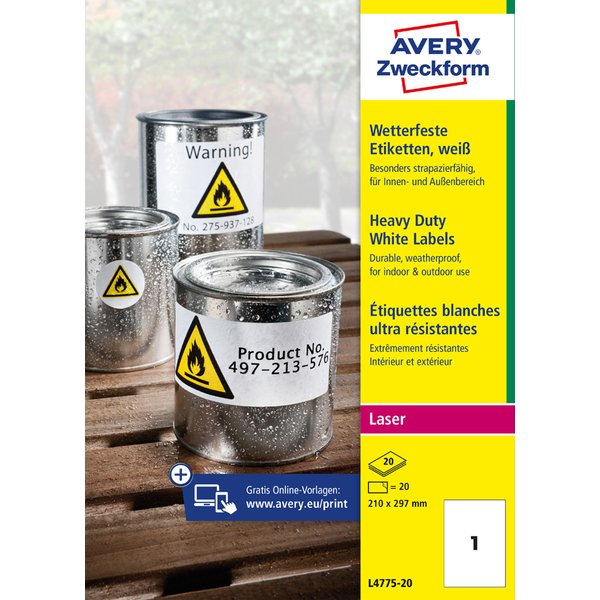 AVERY Zweckform wetterfeste Etiketten, 210 x 297 mm