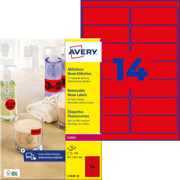 Avery Zweckform Stick&Lift Etiketten, 210 X 297 Mm, Rot-image
