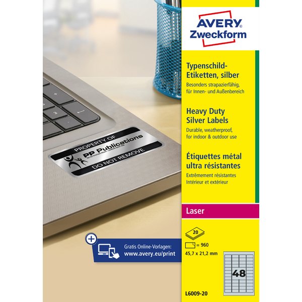 Avery Zweckform Typenschild-Etiketten, 45,7 X 21,2Mm, Silber-image