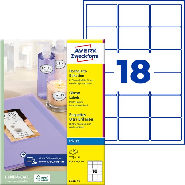 Avery Zweckform Inkjet/Glossy Etiketten, 63,5 X 46,6 Mm-image