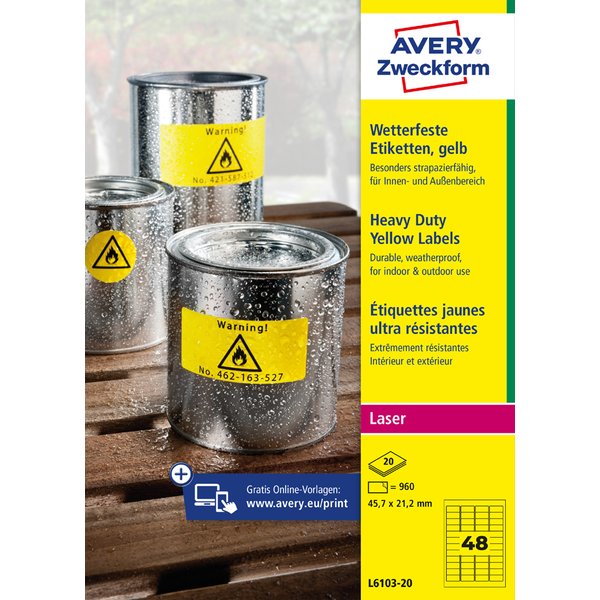 Avery Zweckform Folien-Etiketten, 99,1 X 42,3 Mm, Gelb-image