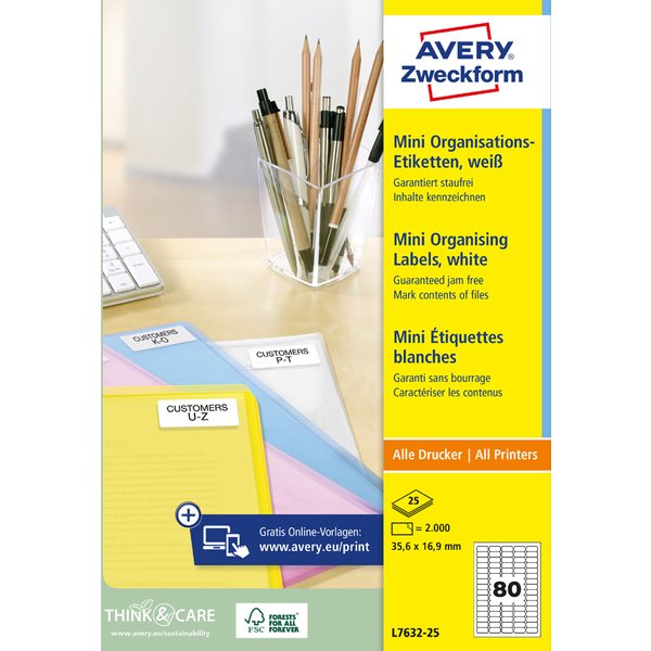 Avery Zweckform Mini-Etiketten, 35,6 X 16,9 Mm, Weiß-image