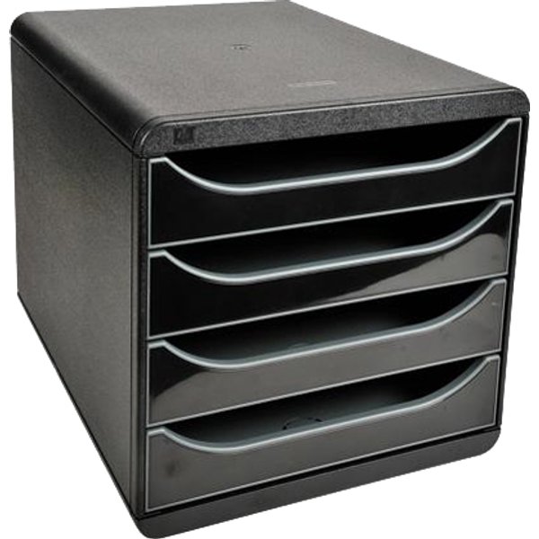 EXACOMPTA Schubladenbox BIG-BOX, 4 Schübe, schwarz glänzend