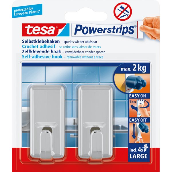 tesa Powerstrips Haken LARGE Classic, chrom