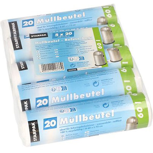STARPAK Mülleimerbeutel HDPE, 60 Liter, weiß