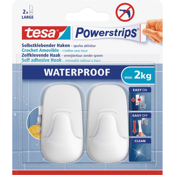 tesa Powerstrips Haken WATERPROOF Large Plastik, weiß