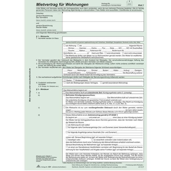RNK Verlag Vordruck , Universal-Mietvertrag für Wohnungen,