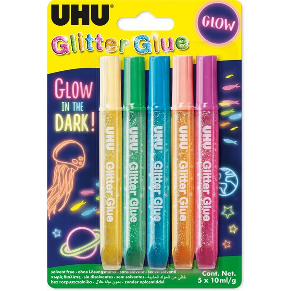 UHU Glitzerkleber Glitter Glue , Glow IN THE Dark, , 5 X 10 Ml-image