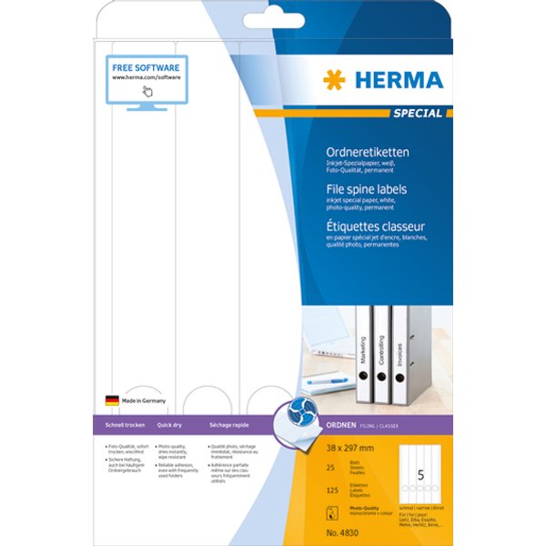 HERMA Ordnerrücken-Etiketten SPECIAL, 38 x 297 mm, weiß