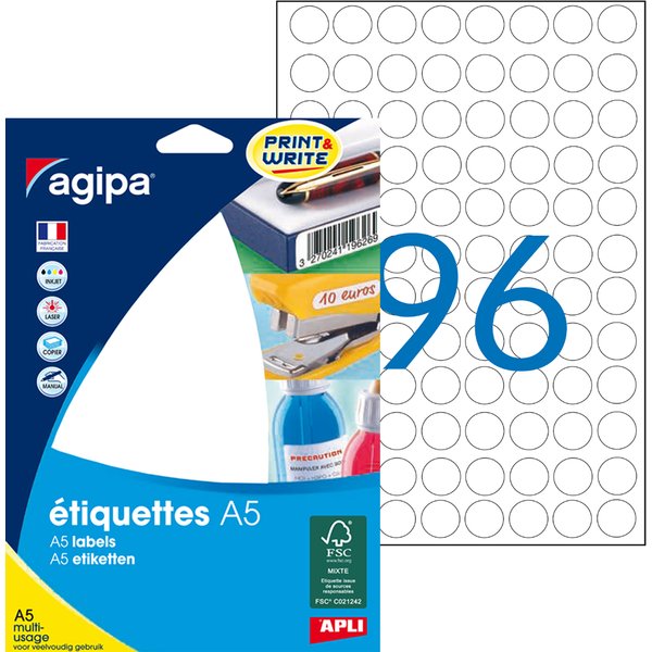 agipa Universal-Etiketten, Durchmesser: 24 Mm, Rund, Weiß-image